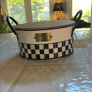 MacKenzie-Childs Spectator three wick citronella candle w/ Wood Lid and Handles